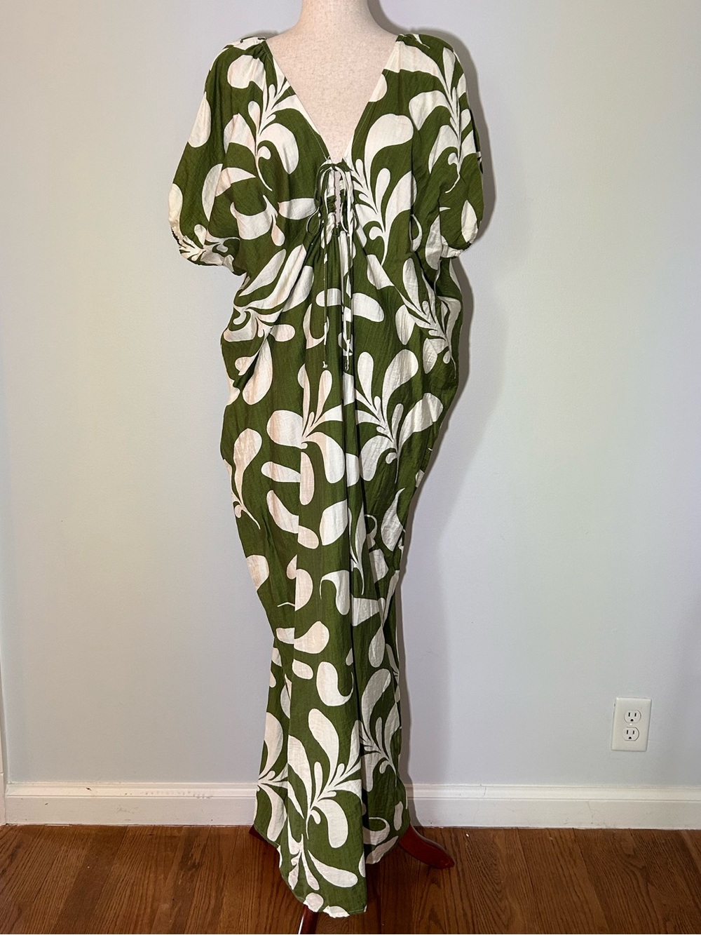 Green & White Floral Maxi Dress Resort Boho